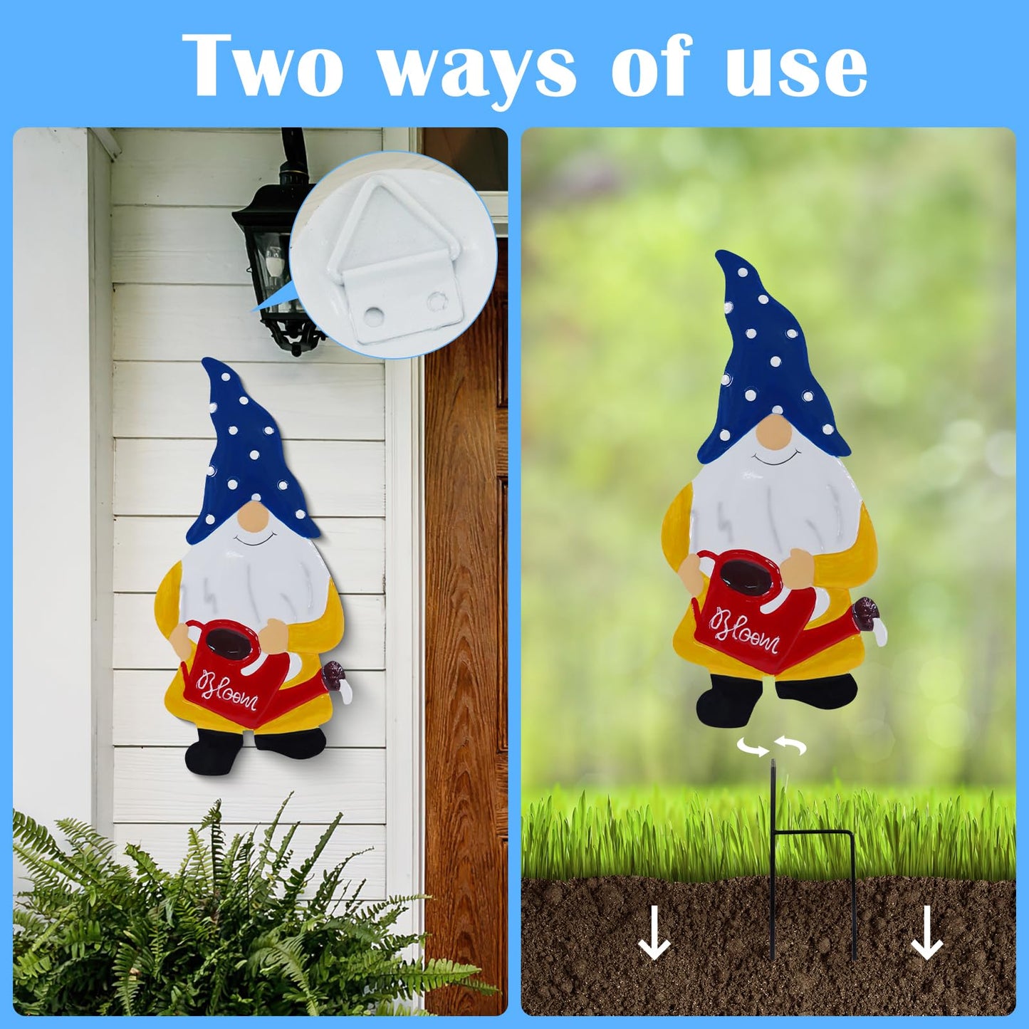 Voumsil Metal Yard Signs Decor for Rust Prevention, Yard Stakes with Gnomes for Outside Garden Yard Lawn Porch Holiday Party(Blue)