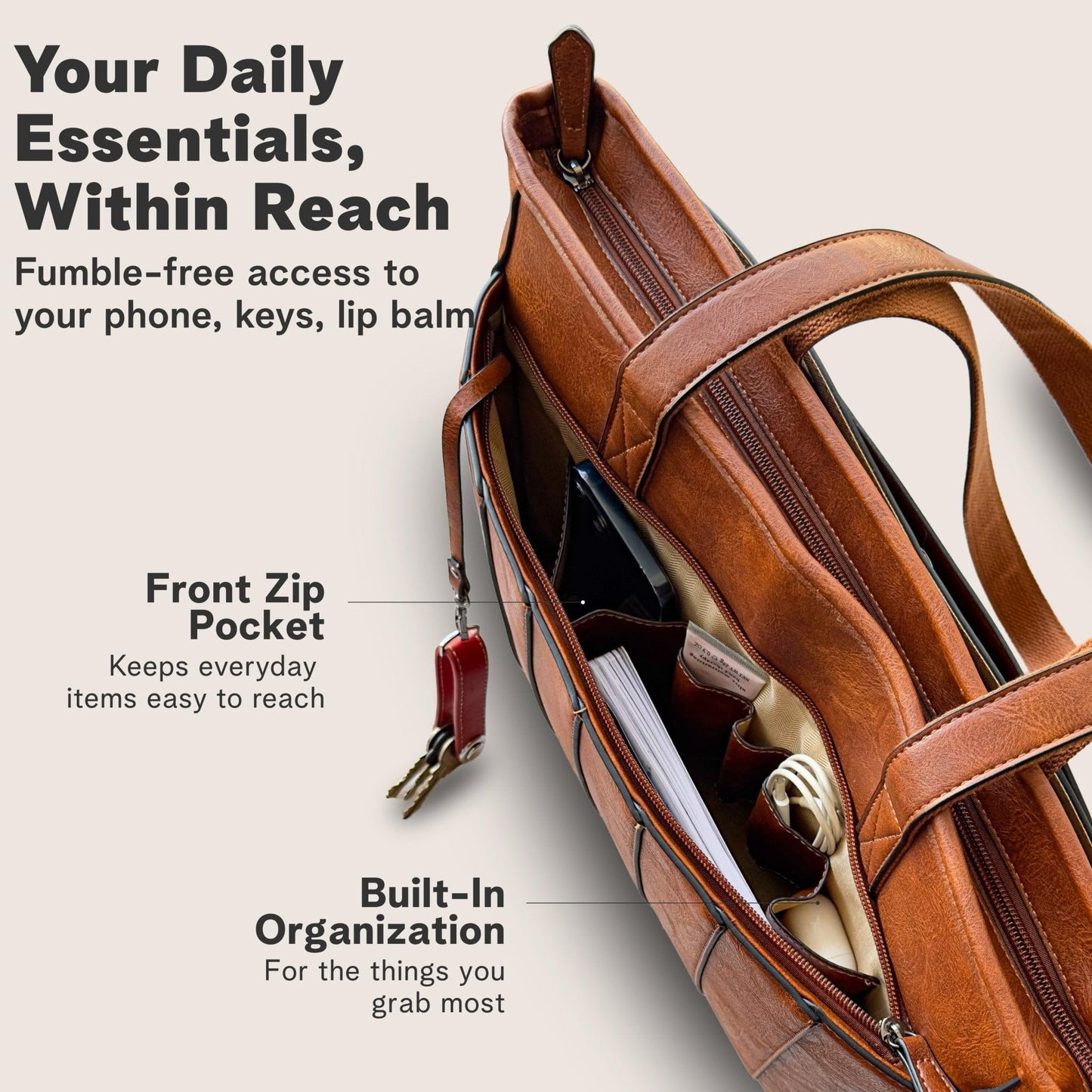 Laptop Bag for Women - 14" Vegan Leather Computer Bags for Laptops for Women - Padded Compartment - Leather Tote
