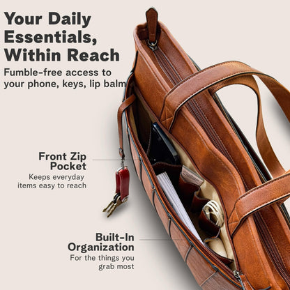 Laptop Bag for Women - 14" Vegan Leather Computer Bags for Laptops for Women - Padded Compartment - Leather Tote