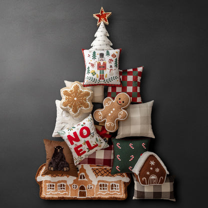 Phantoscope Gingerbread Man Merry Christmas Throw Pillow, Plush Teddy Xmas Gingerbread Shaped Pillows Christmas Decorative Pillow for Couch Living Room Bed, Beige,13 x 17 inches