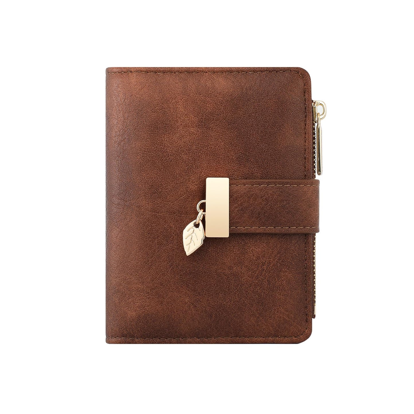 Pomelo Best Wallet Women Large Capacity Bifold Wallets for Women Credit Card Holder 8 Card Slots with 2 ID Window Zipper Coin Pocket Brown