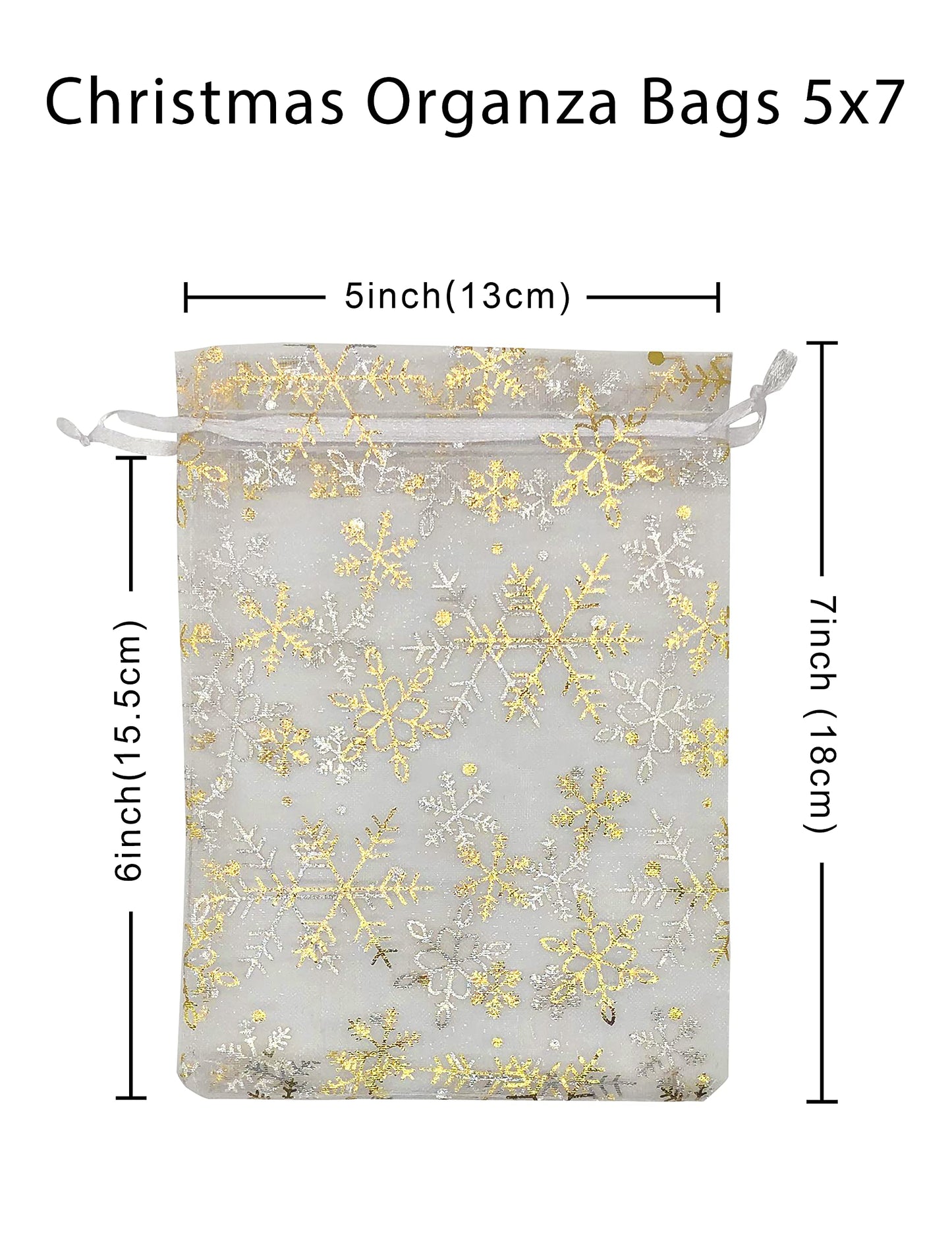 Jexila 100PCS Christmas Organza Gift Bags 5''X7'' Small Snowflake Drawstring Goodie Candy Treat Bag Mesh for Kids Christmas Holiday Party Favors