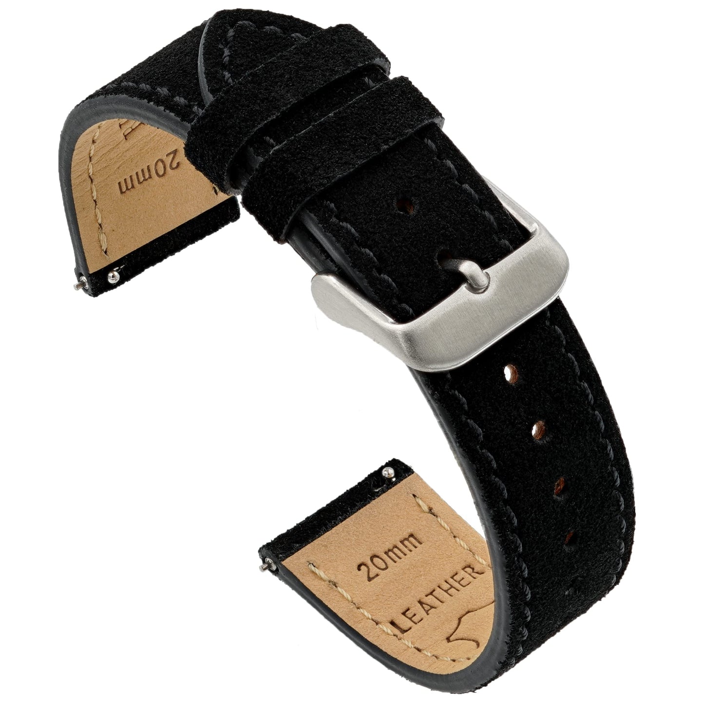 Benchmark Suede 18mm Leather Watch Band – 18mm Quick Release Watch Band with Stainless-Steel Buckle & 9 Adjustable Holes – Black Leather Watch Bands for Men & Women (18mm, Black)