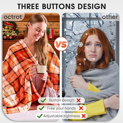 OCTROT Electric Heated Blanket King Size, 90X100 Orange Blanket with Dual Control&10 Heats Levels&Timer for Bed,Large Plaid Sherpa Heating Blankets Warmer Gifts for Women Grandma Halloween Home Decor