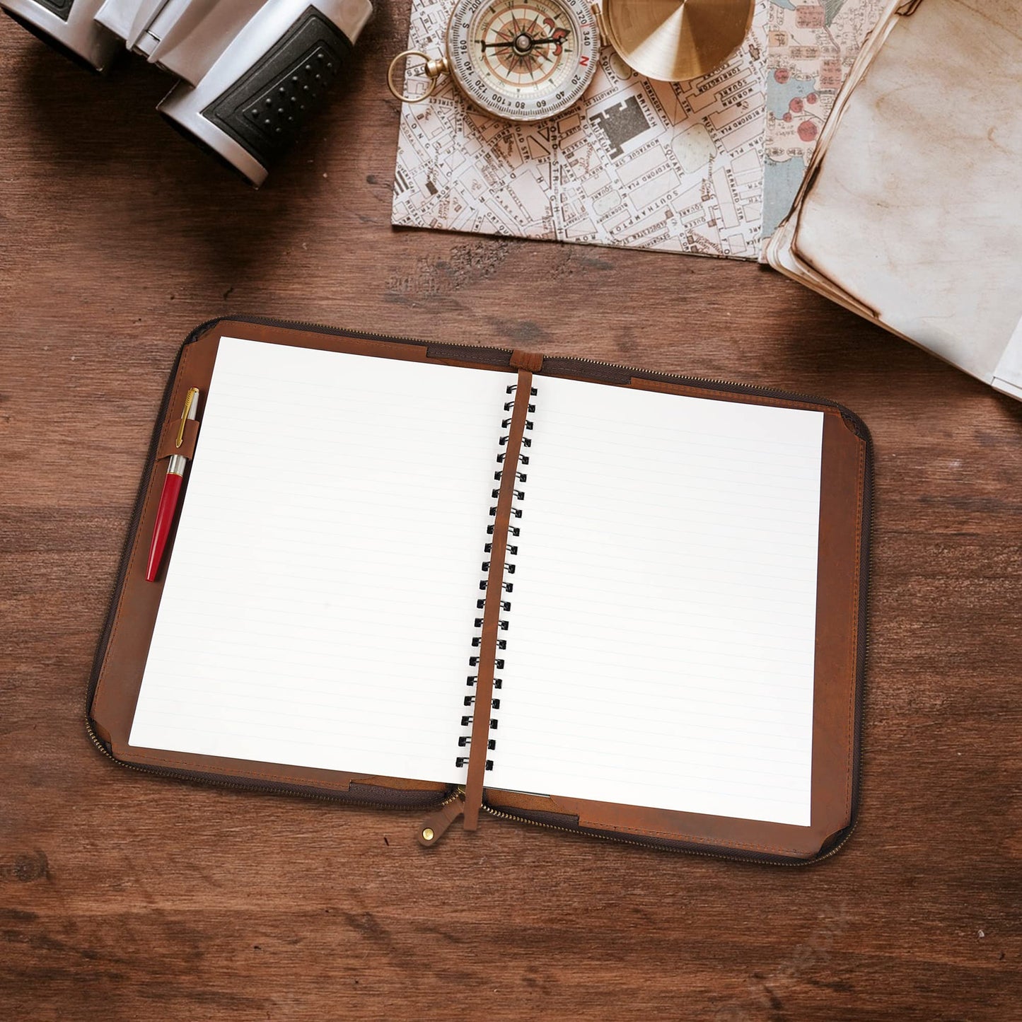 CestAntiQ, Heavy Duty Full Grain Leather Journal Cover (8.5 x 11 in.), Refillable Cahier XXL, Refillable Spiral Notebook (8.5 x 11 in.), Handmade Zippered Leather Journal Cover : Brown