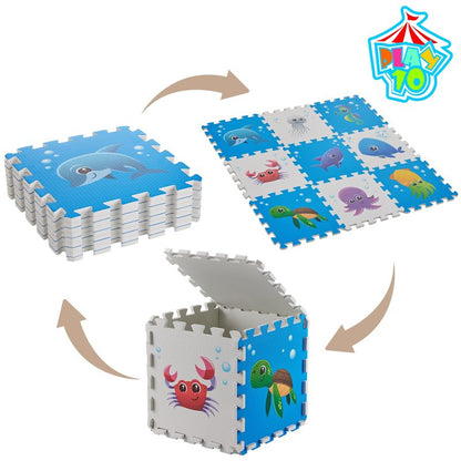 PLAY 10 Puzzle Play Mat, Foam Floor Tiles, Children’s Foam Puzzle Mat Baby Floor Play Mat 34×34 Inches Sea World 9 Pieces, Edge Tooth A