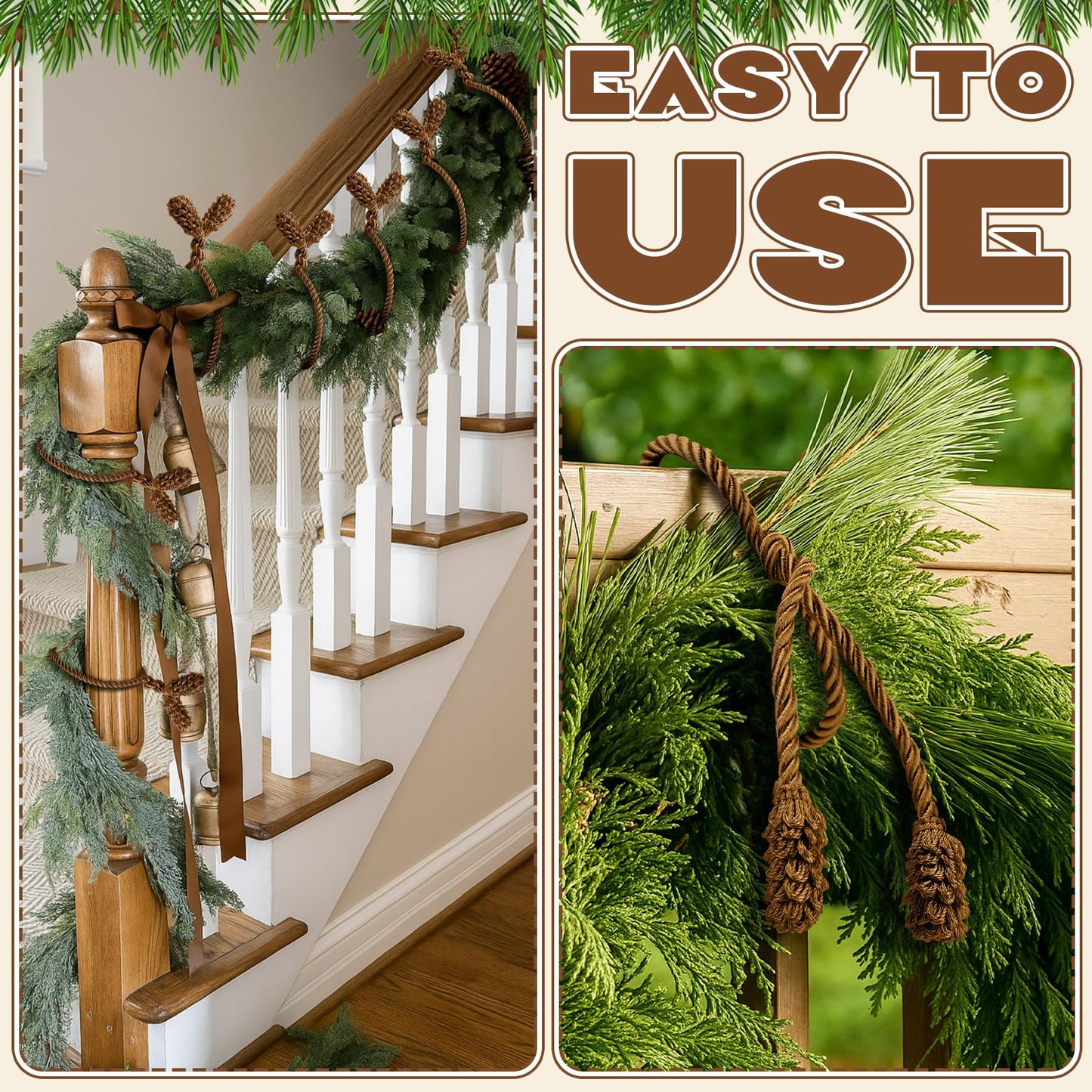 Riakrum 30 Pcs Christmas 20 Inches and 16 Inches Set Decorative Garland Twist Ties Garland Decor for Xmas Holiday Lights Bannisters Stairways Railings (Brown)