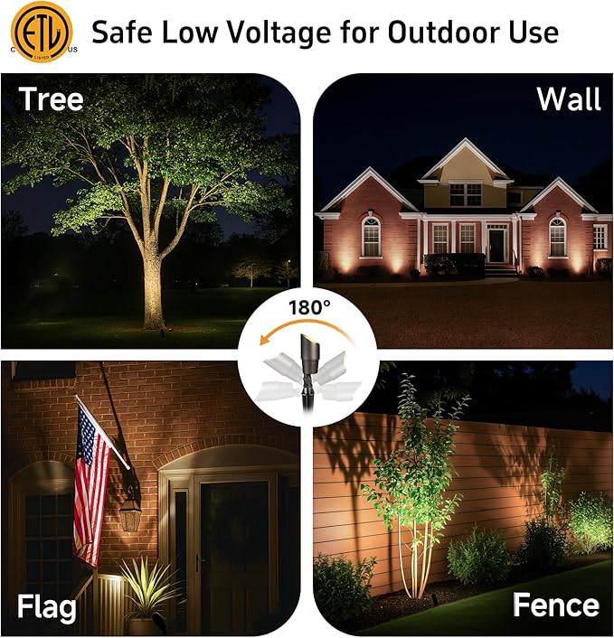 Gardenreet LED Spot Light Outdoor - Die-Cast Brass 12V Uplighting Waterproof, Low Voltage Landscape Lights Metal, Bronze for Fence Fountain with Daytime White MR16 Replaceable Bulbs (12 Pack)
