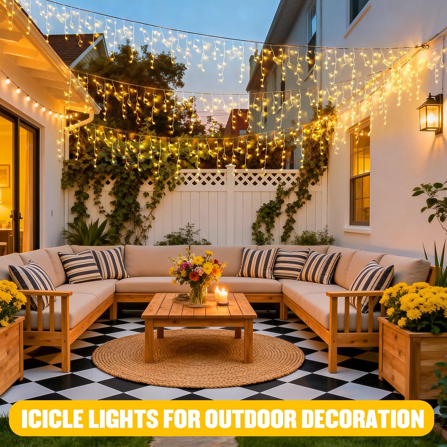 JMEXSUSS 38.8FT Icicle Lights for Outside, 400 LED Icicle Christmas Lights Outdoor Indoor Plug in, Warm White String Lights for Classroom Christmas House Patio Party Fireplace Holiday Decorations
