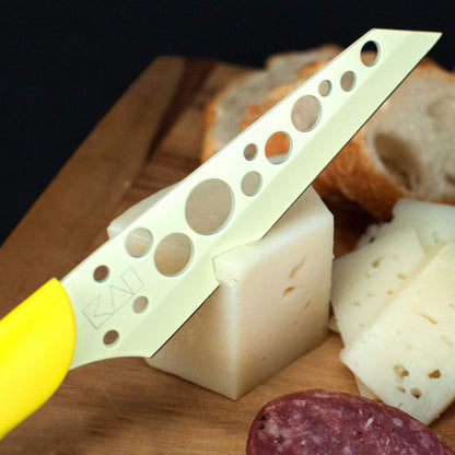 Kai Pure Komachi 2 / 4.5" Cheese Knife with Sheath, Colorful Knife, Swiss-Cheese-Holes in Blade Prevent Sticking, Fun Cheese Knives