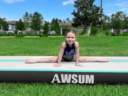 AWSUM 10ft Gymnastics Mat with Air Roller Tumbling Barrel Back Somersault Backbend Trainer for Inflatable Gymnastics Springboard Back Handspring Equipment, with Electric Pump