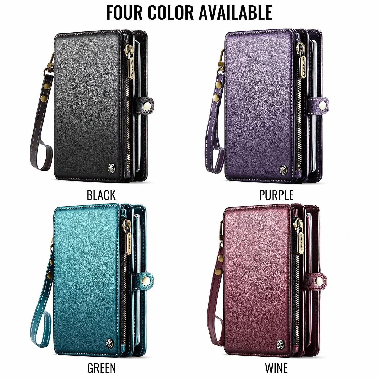 XIMAND Passport Holder Wallet Bag with AirTag Holder, 11 Card Slots and Passport Solt Cash Solt Photo Solt Zipper Pocket, RFID Blocking Wristlet Strap.Wine