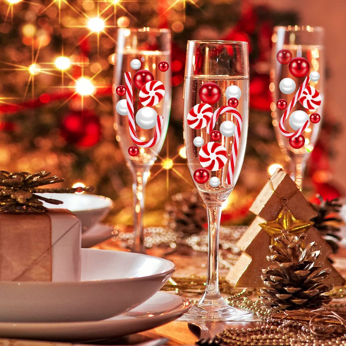 ZHWKMYP 240Pcs Christmas Vase Filler Decorations, Christmas Floating Vase Filler for Centerpieces, White and Red Candy Cane Decor