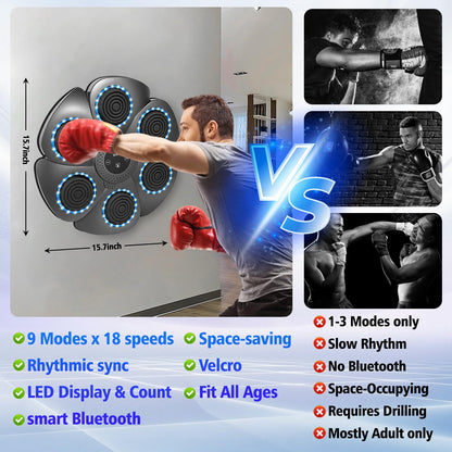 2026 Music Boxing Machine,Bluetooth Smart Traineing Machine with Boxing Gloves,Suitable for Adults and Kids Interactive Boxing Target Wall Mounted,Boxing Equipment for Homes, Offices, and Gyms