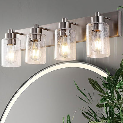 JONATHAN Y JYL7558A Irving 27.75" 4-Light Modern Contemporary LED Vanity Light Glam Transitional 2700K 9W Bulbs Included Bathroom Hallway Living Room Bedroom Mirror Cabinet, Nickel