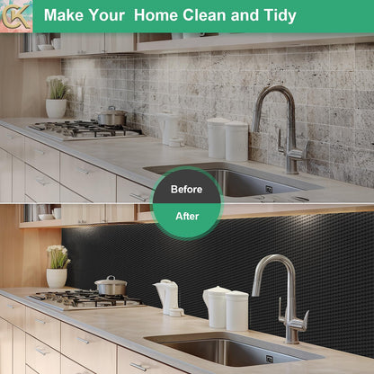Self-Adhesive Shelf Liner Kitchen Liner, Waterproof Backed Paper Easy Peel and Stick Contact Liner Without Residue for Decor Your Desk Surface, Kitchen Countertops (Black, 11.8 x 59 inches)