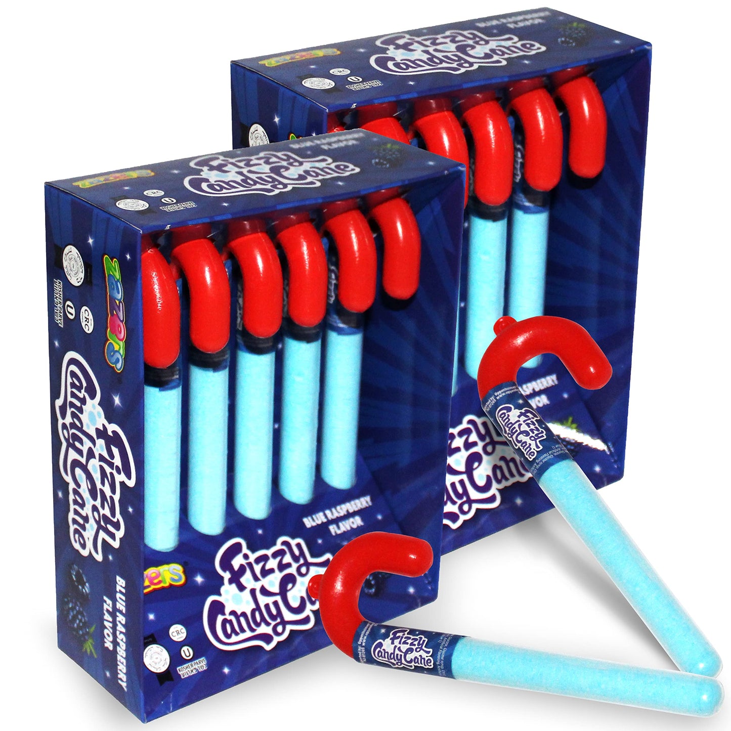 Blue Fizzy Candy Cane, 12 Pack of Blue Raspberry Powder Candy Cane - Individually Wrapped Candy Canes - Christmas Holiday Indulgement - Full Size Candy Canes Raspberry Flavor for Kids and Adults, Sharing Size