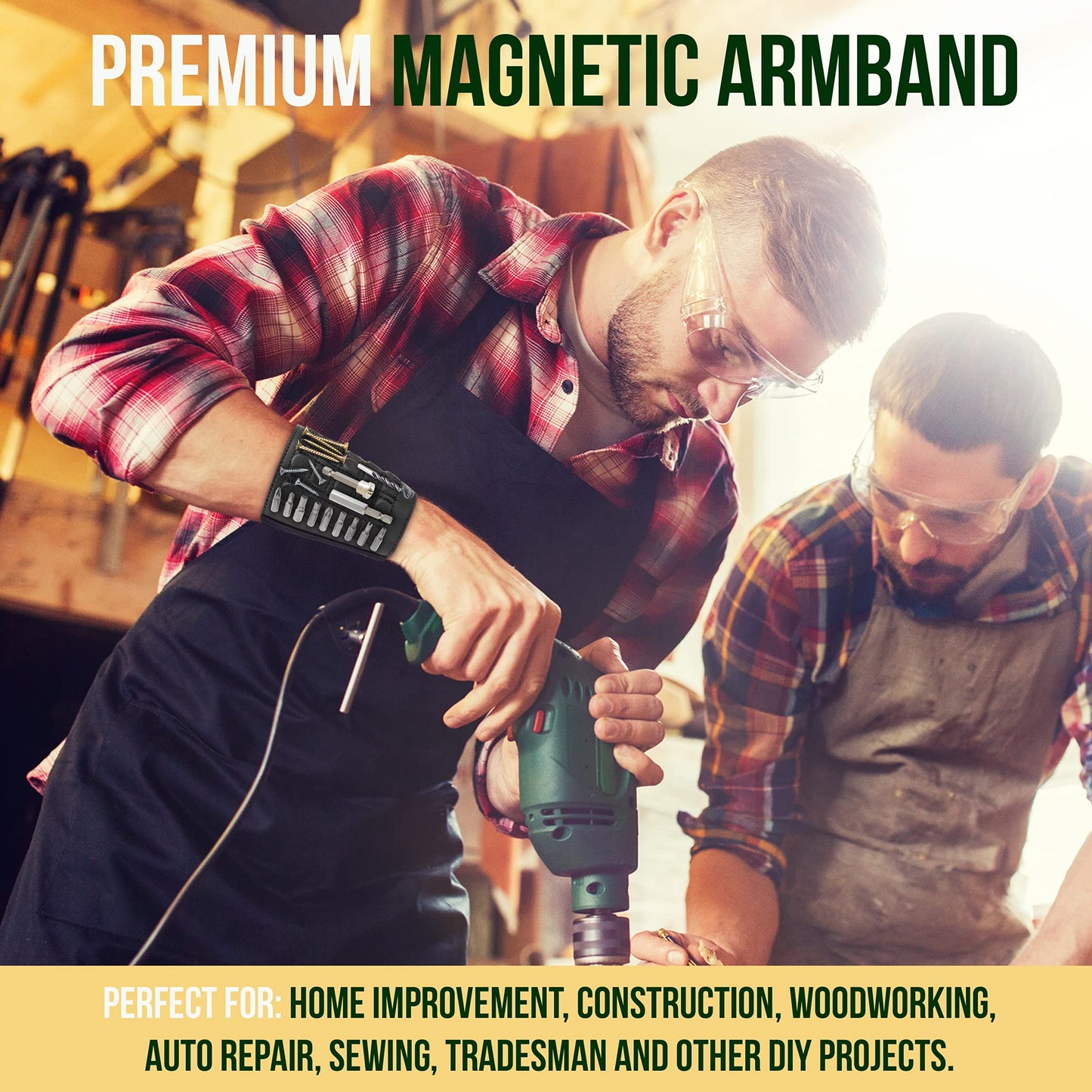The Fishlift Magnetic Armband- Toolbelt for Your Arm with 25 Powerful Magnets, Stretchable Fabric and Real Leather - Hold Screws, Bits, and Nails.