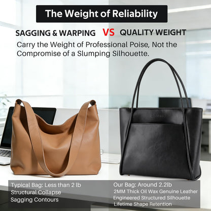 Professional Genuine Leather Laptop Tote Bag for Women Fits 13.3" Computer- Work Travel Business Teacher Bags Designer Structured Briefcase Shoulder Handbag for Office Commuter College Educators