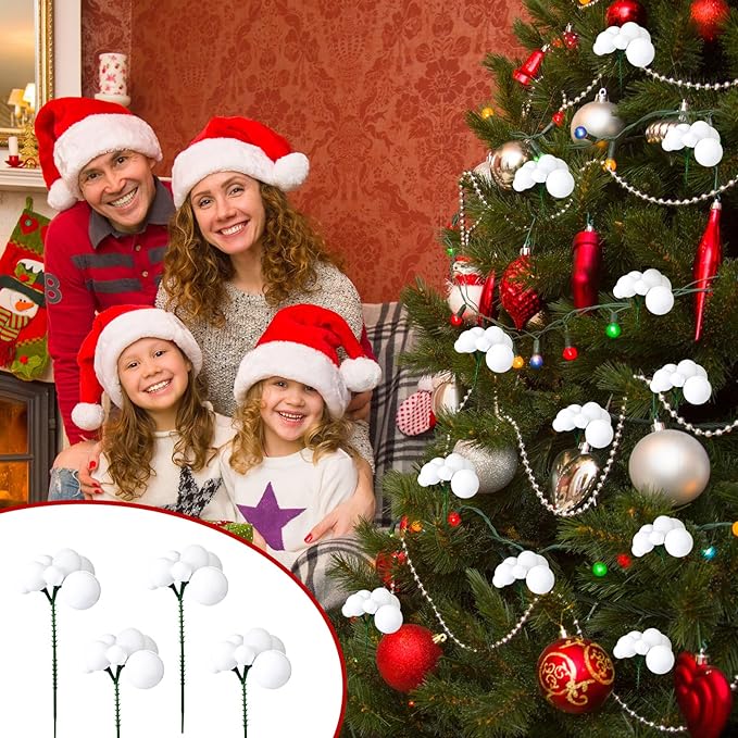 8 Pcs White Christmas Tree Picks 7.87 Inch Christmas Balls Ornaments Xmas Hanging Decorations for Xmas Tree Topper DIY Wreath Holiday Floral Vase Fillers Crafts Home Decor
