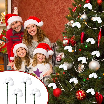 8 Pcs White Christmas Tree Picks 7.87 Inch Christmas Balls Ornaments Xmas Hanging Decorations for Xmas Tree Topper DIY Wreath Holiday Floral Vase Fillers Crafts Home Decor