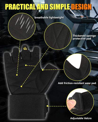 FitDA 2-in-1 Workout Gloves, Weight Lifting Gloves with Wrist Wrap Support for Men & Women, Ventilated Fingerless Padded Gym Glove for Weightlifting Pull-Ups & Fitness Training,L