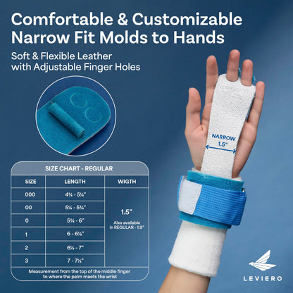 LEVIERO Gymnastics Grips Set Narrow Nippers, Grips for Gymnastics Girls, Dowel Grips with Soft Leather, Hook and Loop Wrist Straps, and Adjustable Finger Holes, for All Ages - (Aqua, 00)