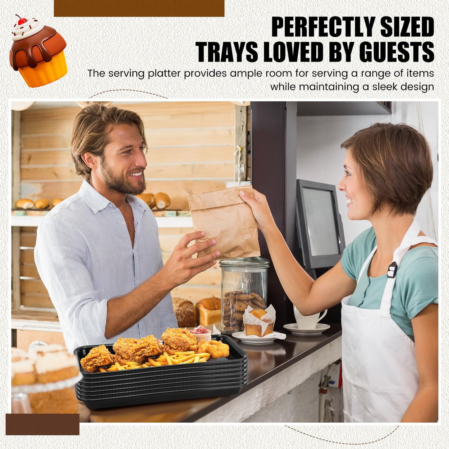 Ziliny 20 Pcs Serving Platters 14 x 6 Inch Rectangle Serving Trays Reusable Food Tray Dishes Dessert Trays Plastic Plates for Wedding Home Table Thanksgiving Christmas Party(Black)