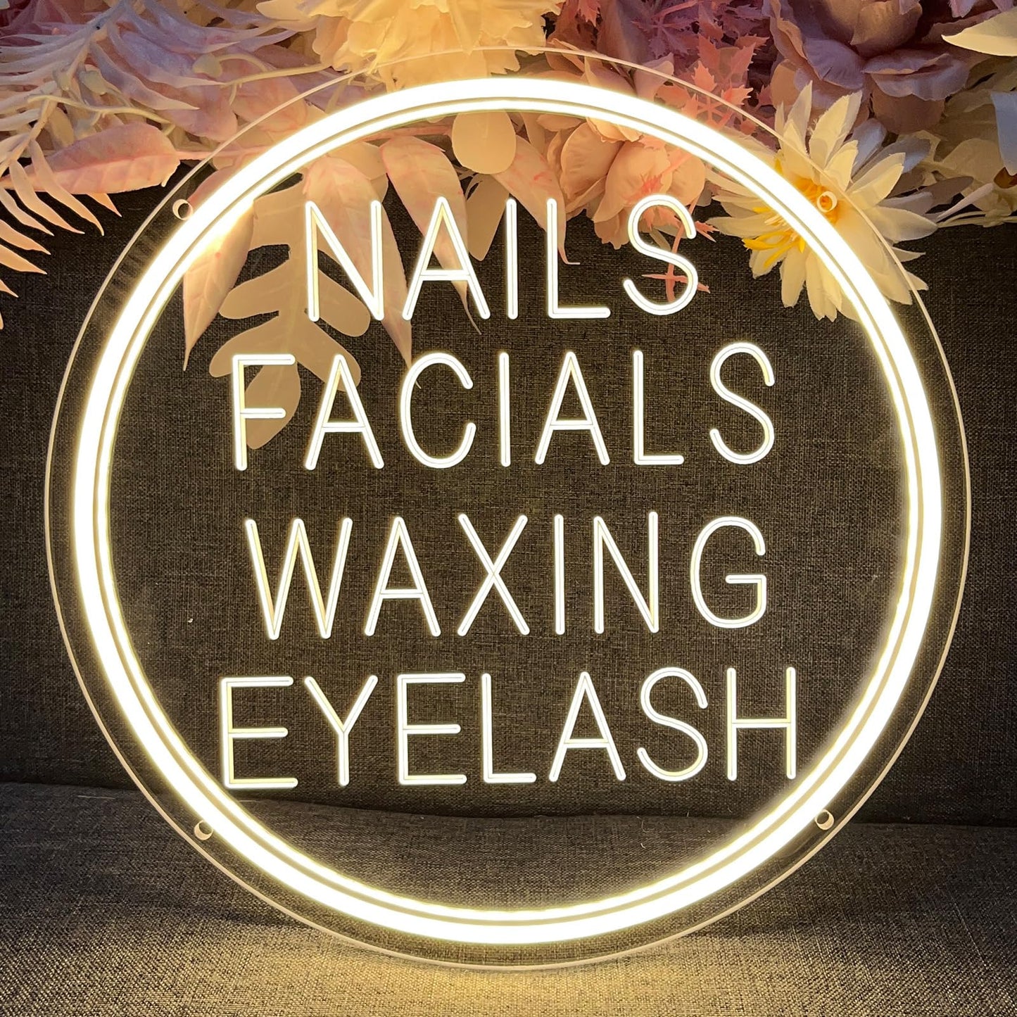 Nails Facials Waxing Eyelash Neon Sign for Wall Decor 3D Art Carving Design Personalized Led Advertising Neon Light Sign for Beauty Salon Spa Business Lash Hair Shop Wedding Warm White USB 30×30CM