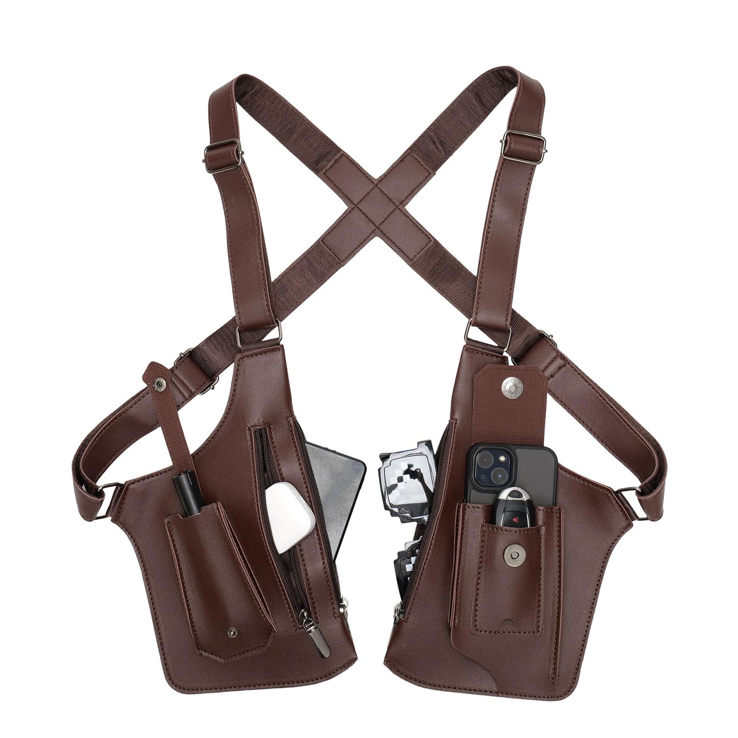 TXVGQMA 1 PC Men Anti Theft Hidden Underarm Shoulder Bag, PU Leather Double Armpit Phone Wallet, Adjustable Security Crossbody Harness Pouch for Travel EDC