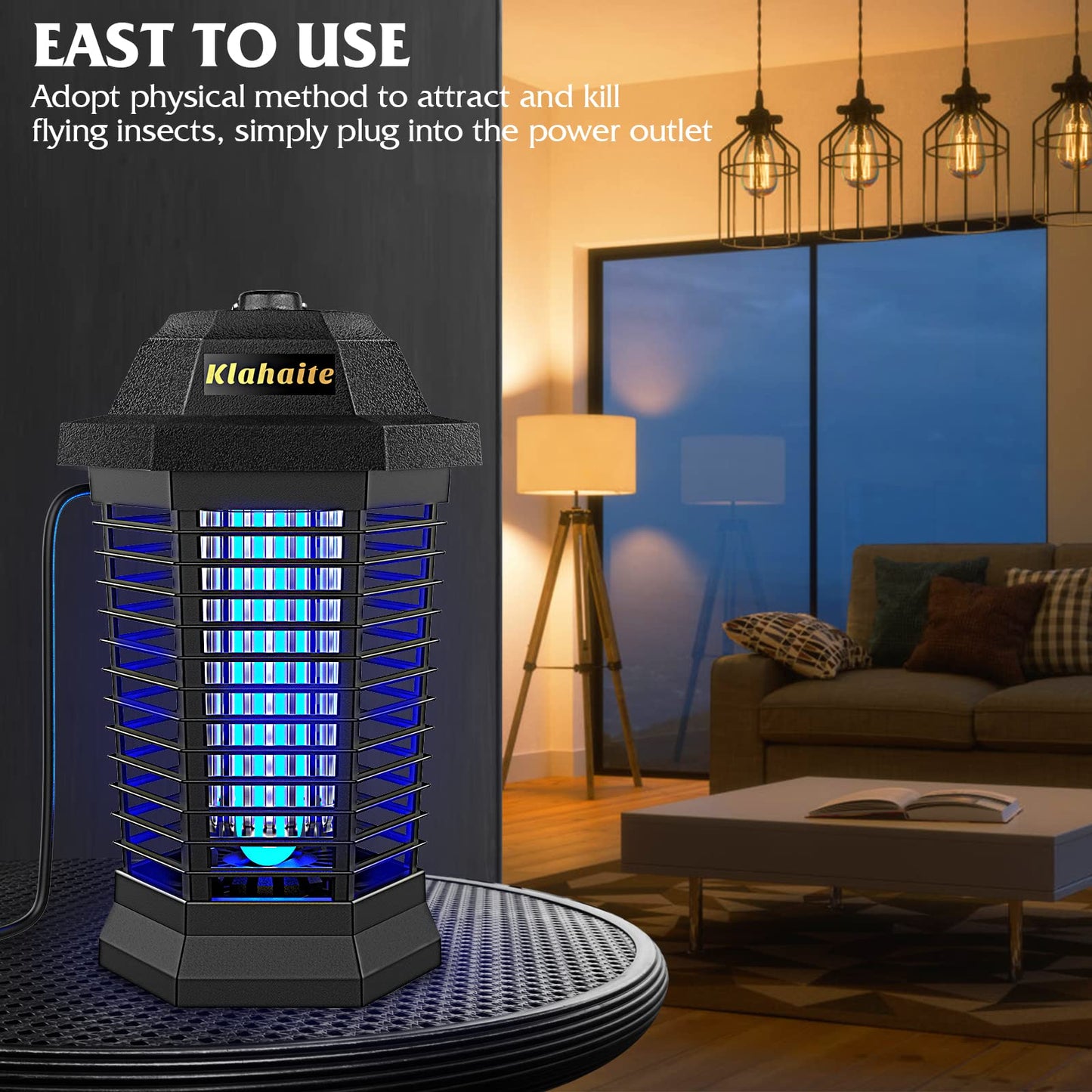Klahaite Bug Zapper Outdoor, Electric Mosquito Zapper, Fly Zapper Indoor Fly Traps, Mosquito Repellent Outdoor Patio and Backyard Covers 1/2 Acre, 3 Prong Plug, 4200V, ABS Fireproof Plastic Outer