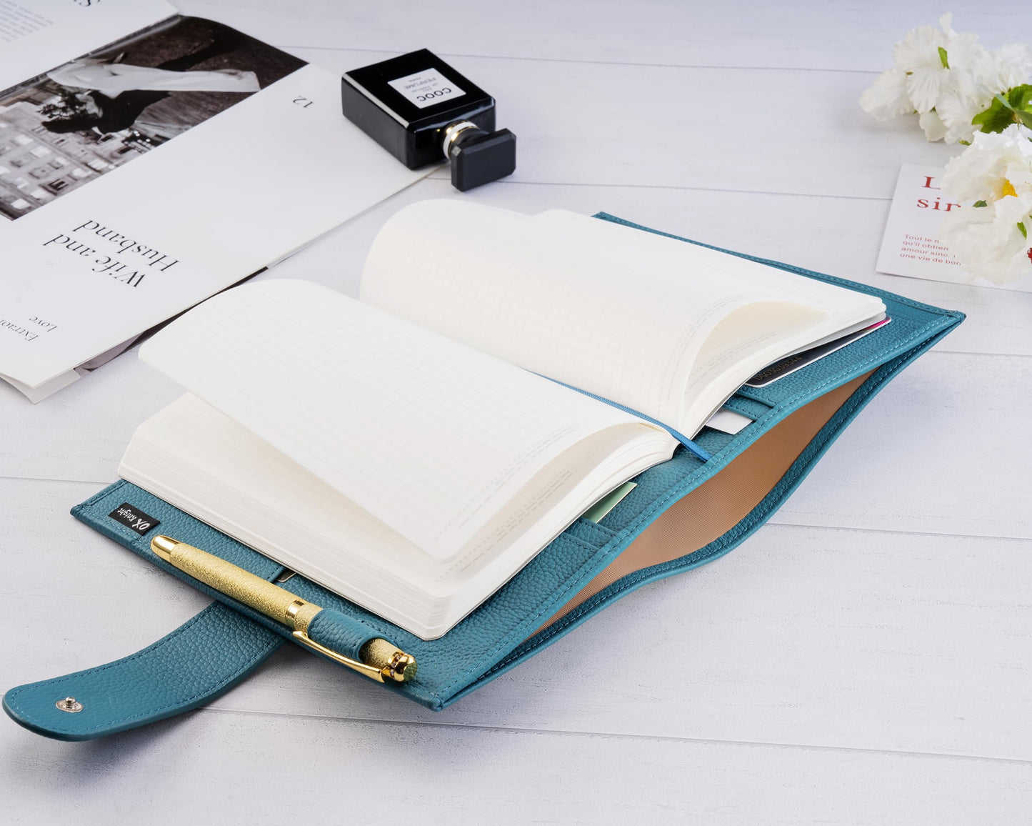 Ox Knight B6 Leather Planner Cover for Stalogy, Midori, Leuchtturm1917, and More - with Pen Loop, Card Slots, Back Pocket, and Bookmarks (Dark Blue)