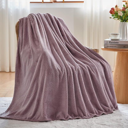 NEWCOSPLAY Super Soft Throw Blanket Light Purple Premium Silky Flannel Fleece Leaves Pattern Lightweight Bed Blanket All Season Use (Light Purple, Throw(50"x60"))
