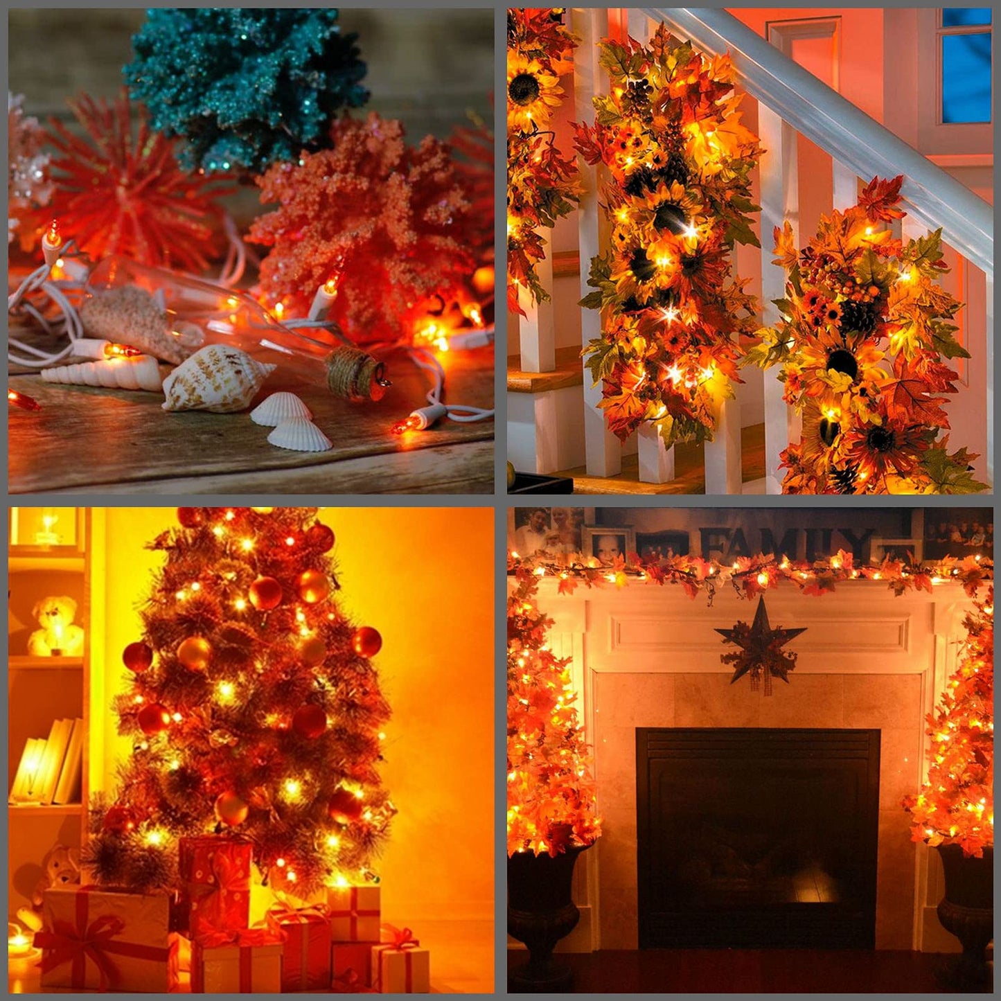 YULETIME 200 Orange Christmas String Lights, 2-Set 33 ft 100 ct White Wire