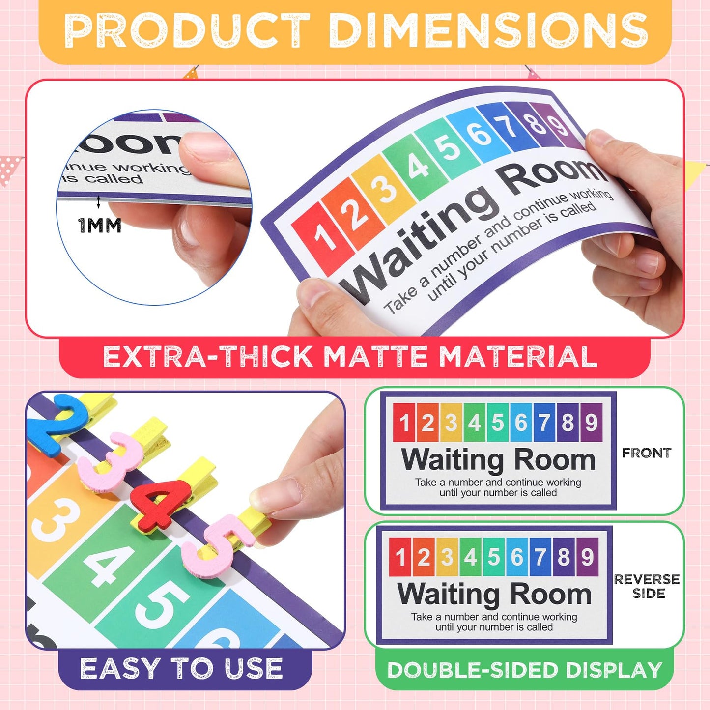 ForraFun New Version 3 Pcs Classroom Management Waiting Room Clip Colorful Chart Teacher's Helper Waiting Room Frosted PVC Poster with Wooden Number Clips, Table Holder for Classroom Supplies(Classic)