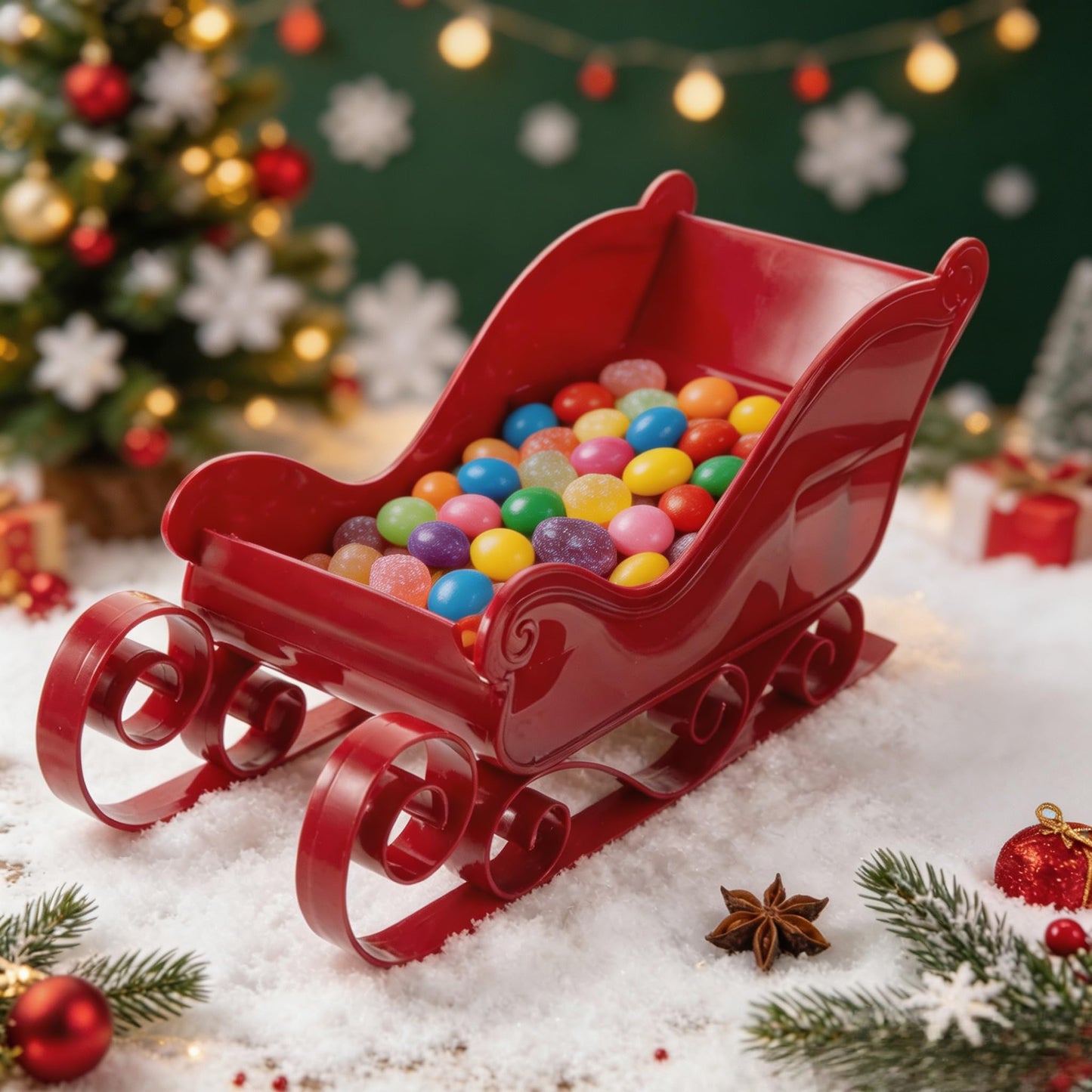 Christmas Sleigh Decor, Mini Sled Ornament Xmas Candy Tray Platter Dish Classic Sleigh for Holiday Outdoor Tabletop Sleighs