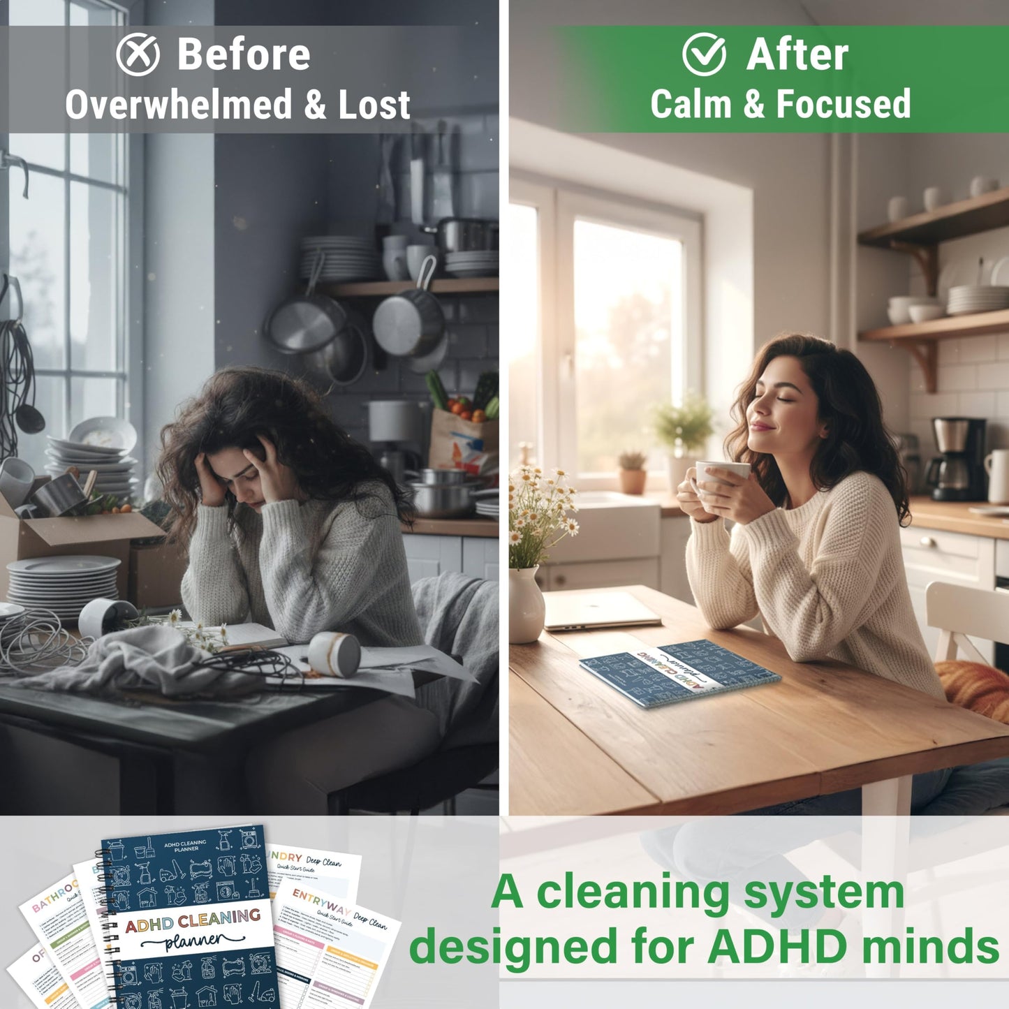 BLOOMOST ADHD Cleaning Planner - Cleaning Schedule and Checklist Organizer for Adults and Teens - Daily, Weekly & Monthly Household Cleaning Checklist for ADHD Minds - Stress-Free Housework