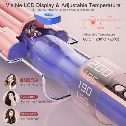 Brightup Curling Iron Wand Set, 5 in 1 Hair Curler with 3 Barrel Crimper, Fast Heat Up Curling Wand for All Hair Types with LCD Display, Gifts for Women