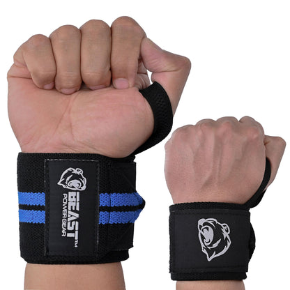Beastpowergear Wrist Wraps |Competition Grade|18 Inch Professional Quality Provides Additional Wrist Support During Weightlifting, Powerlifting, Strength Training. (Black/Blue, 18")