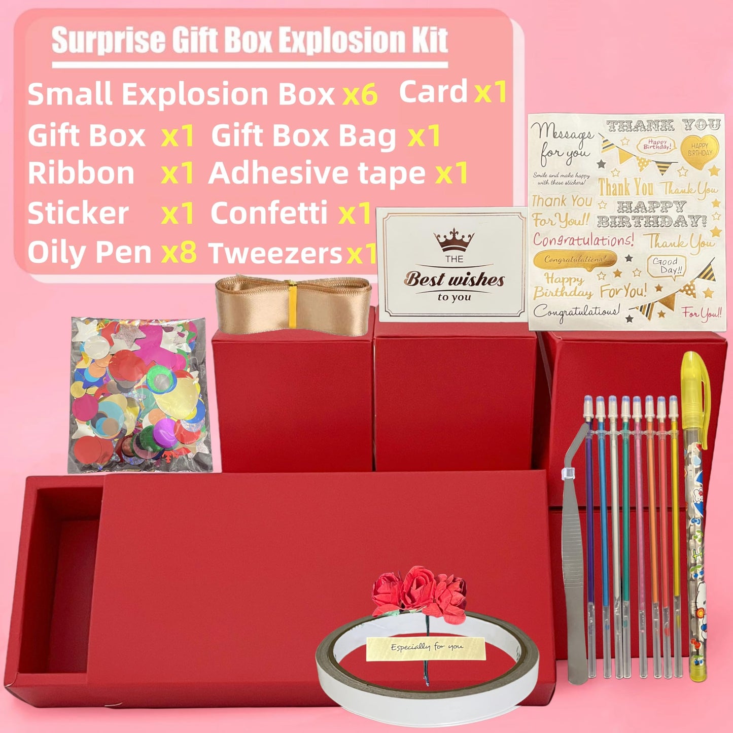JINSTABAG Surprise Gift Box Explosion for Money, DIY Unique Folding Bouncing Cash Pop Up Gift Boxes for Birthday, Christmas, Anniversary, Valentine's Day. (Red)