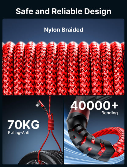 JSAUX 100W USB C Cable [2-Pack 10FT], Right Angle Fast Charging Cord with USB A to C Adapter for iPhone Air/iPhone 17/ iPhone 17 Pro/iPhone 17 Pro Max, iPhone 16/15, Samsung, MacBook, iPad - Red