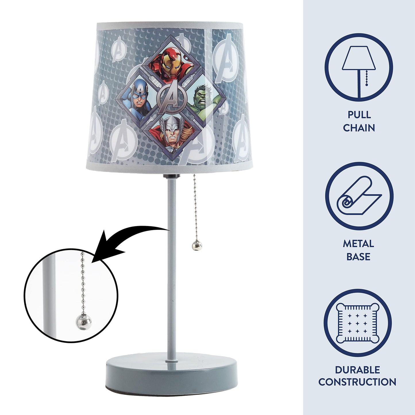 Avengers Stick Table Kids Lamp with Pull Chain, Themed Printed Decorative Shade,Metal
