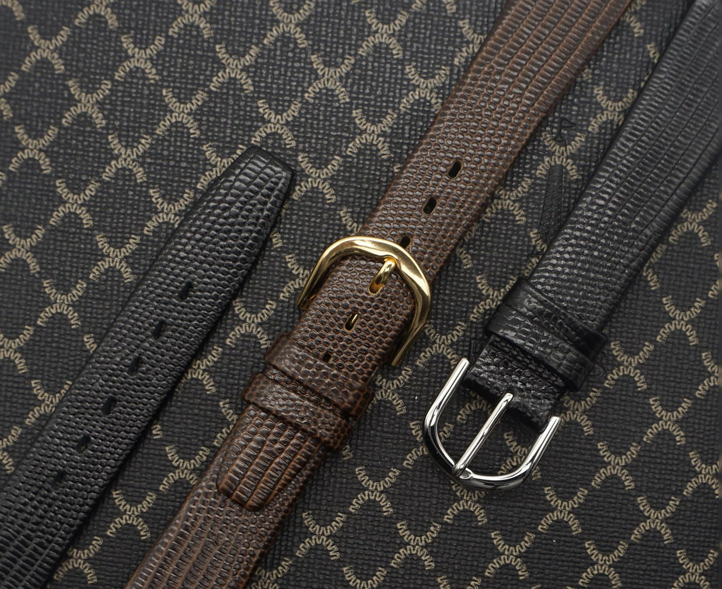 AMHUGE Lizard Grain Watch Strap Black and Brown Calf Genuine Leather 12mm 14mm 16mm 18mm 19mm 20mm 21mm Watchband Thin Soft Watch Band For Woman or Man (Brown(Gold Buckle), 18mm)