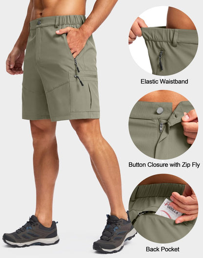 Pudolla Men's Hiking Cargo Shorts Lightweight 7" Travel Casual Shorts for Men Golf Work Outdoor with 5 Zipper Pockets(Grey Sage Medium)