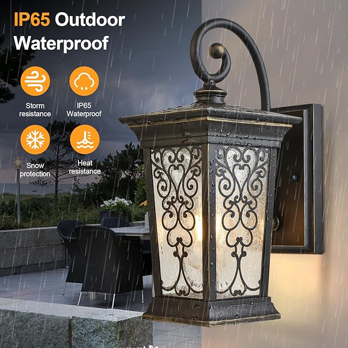 ALVIME Outdoor Wall Light Fixtures, Exterior Lighting Fixtures, Waterproof Porch Sconce, Outside Patio Lanterns for Entryway, House Front Door, Farmhouse, Balcony&Garage, E26 Base&Clear Seeded Glass