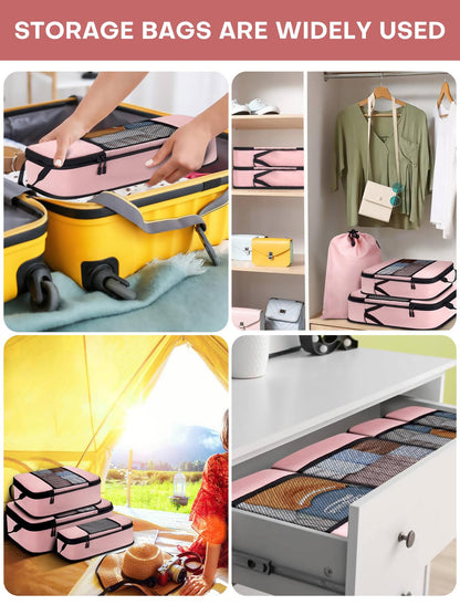 SDGFUI 6 PCS Set Compression Packing Cubes for Travel, Lightweight Packing Organizer Bags Travel Essentials for Carry On, Suitcase, Home Closet - Pink