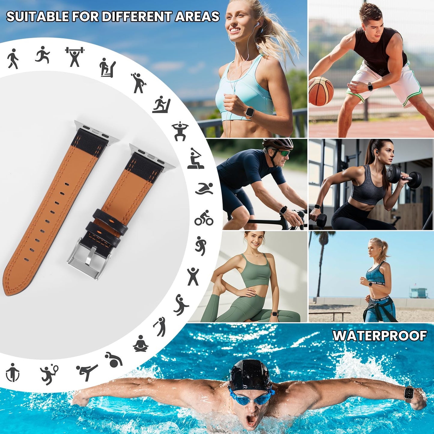 Soft Genuine Leather Band for Apple Watch 49mm 46mm 45mm 44mm 42mm - Women/Men Vintage Retro Replacement Wristband Strap with Metal Buckle for iWatch Ultra 3/2/SE/Series 11/10/9/8/7/6/5/4/3 - Black