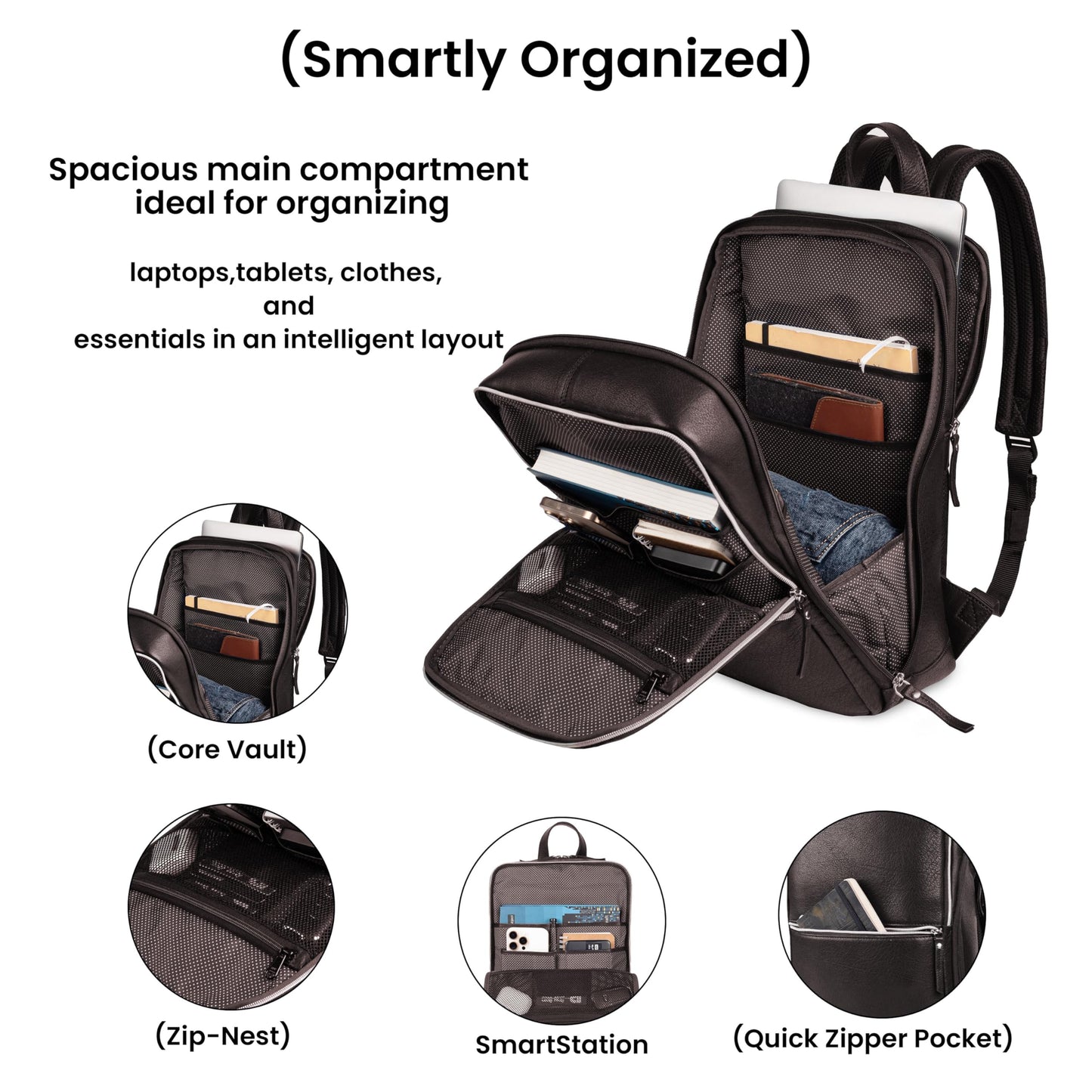 LEATHER VILLAGE Leather Laptop Backpack for Men | Chocolate Brown | Slim Professional Business Bag Fits 15.6”-Laptop | Water-Repellent Work & Travel Daypack with Trolley Strap