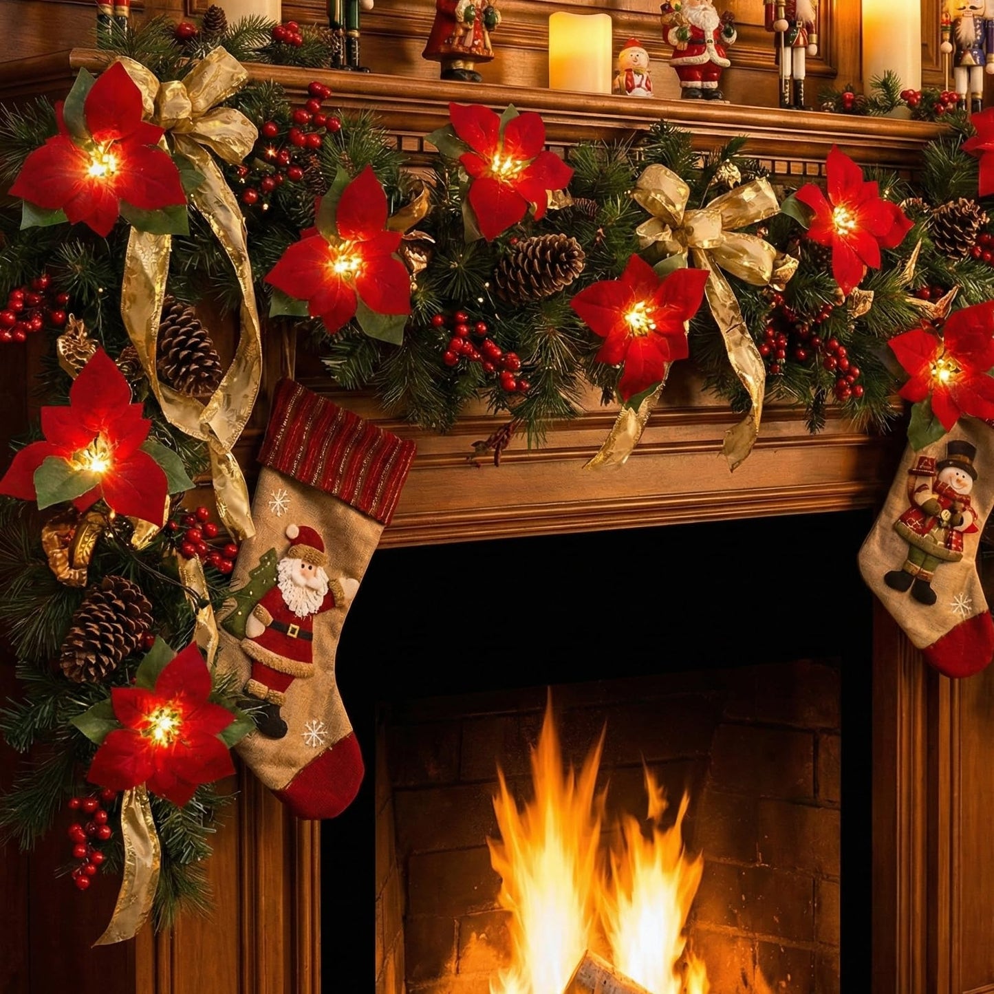 8.5FT Christmas LED Flower String Lights, Christmas Decorations Lights Outdoor with 10 LED Red and Green Flowers Bulbs, Plug in Flower Fairy Light for Valentines Wedding Garden Porch Floral Decor