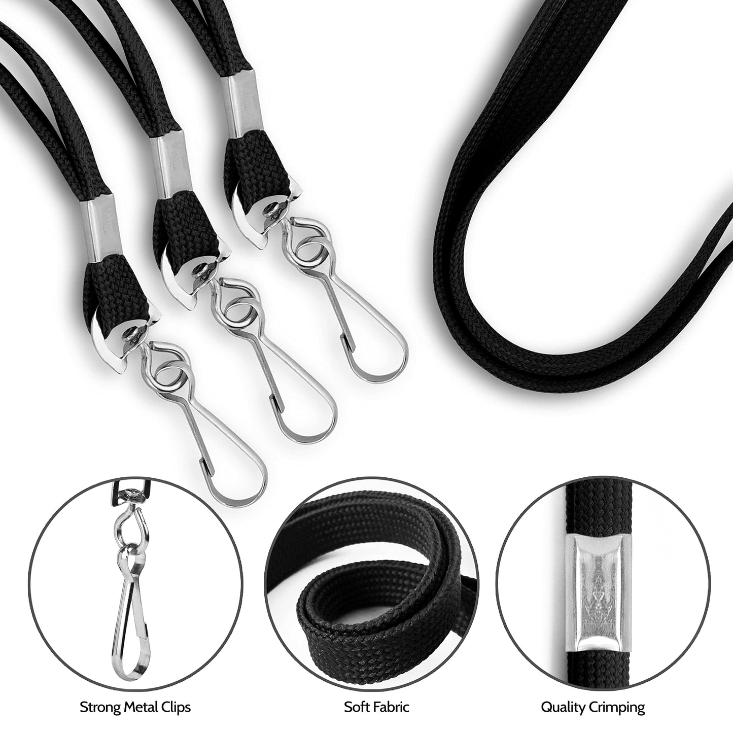 Corpafly 100-Pack Black Lanyards for ID Badges with Swivel J-Hooks - Versatile Neck Lanyard for Keys, Card Holders, Whistles, and More - Ideal for Offices, Teachers, Kids, and Cruise Ship Cards